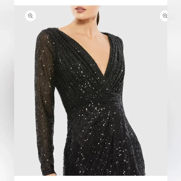 NWT MAC DUGGAL Black Sequined Long Sleeve Gown - Picture 3 of 12